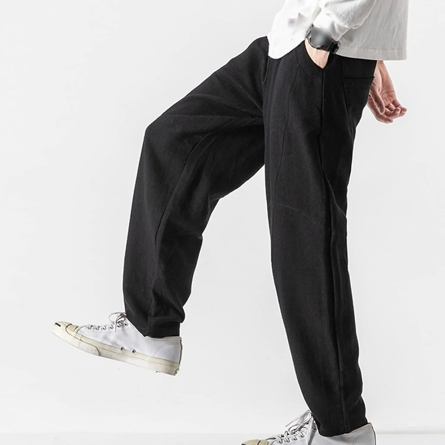 JEShifangjiusu Men's Comfort Stretch Cotton Chino Pants Loose Fit Casual Trousers Lightweight Elastic Waist Summer Beach Pant