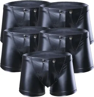 JEShifangjiusu Mens Imitation Leather Underwear Sexy Low Rise Boxer Briefs Erotic Clubwear See Through Pouch Trunks Underwear