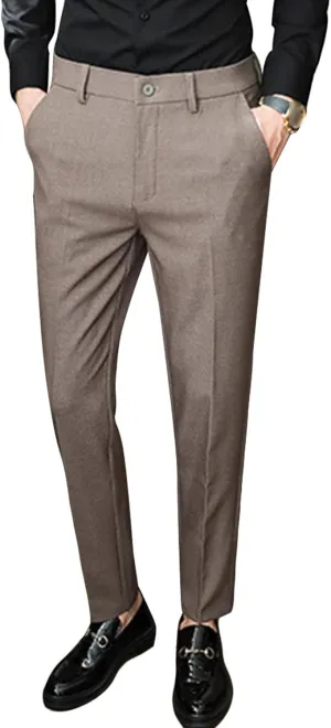 JEShifangjiusu Men's Skinny Stretchy Khaki Pants Slim Fit Slacks Tapered Trousers Wrinkle-Free Comfort Dress Chino Pant, Brown, 30