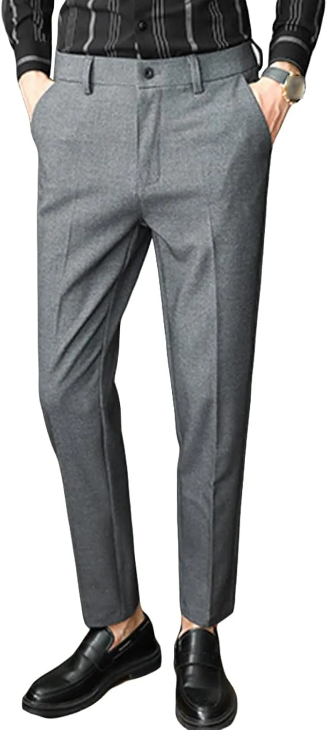 JEShifangjiusu Men's Skinny Stretchy Khaki Pants Slim Fit Slacks Tapered Trousers Wrinkle-Free Comfort Dress Chino Pant, Dark Grey, 30