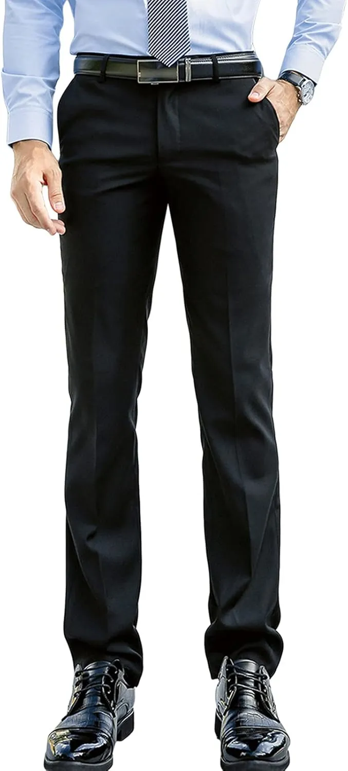 JEShifangjiusu Men's Slim-Fit Flat-Front Dress Pant Classic Business Chino Trousers Solid Color Skinny Comfort Wedding Pant (34,Black), Black, 34