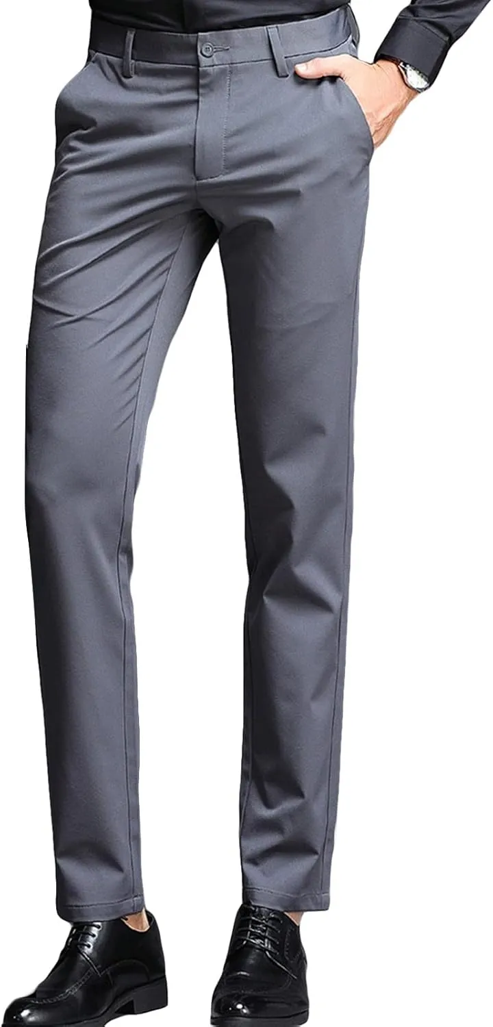 JEShifangjiusu Men's Stretch Dress Pants Slim Fit Skinny Suit Pants Chino Pants Comfort Straight Flat Front Dress Pant (40,Grey), Grey, 40