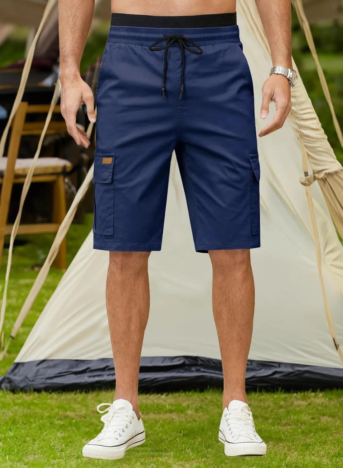 JMIERR Mens Casual Twill Cargo Shorts Cotton Drawstring Classic Cargo Stretch Short with 6 Pockets