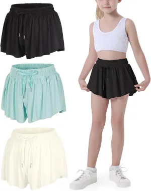 JOCMIC Girls Flowy Shorts, 2 in 1 Preppy Butterfly Shorts with Spandex Liner for Cheer Athletic Gym Teens Casual Clothes
