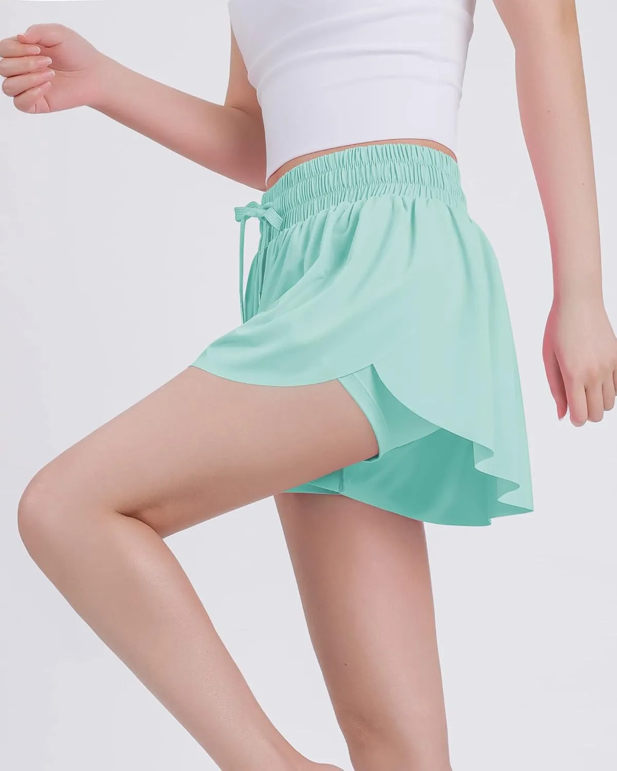 JOCMIC Girls Flowy Shorts, 2 in 1 Preppy Butterfly Shorts with Spandex Liner for Cheer Athletic Gym Teens Casual Clothes