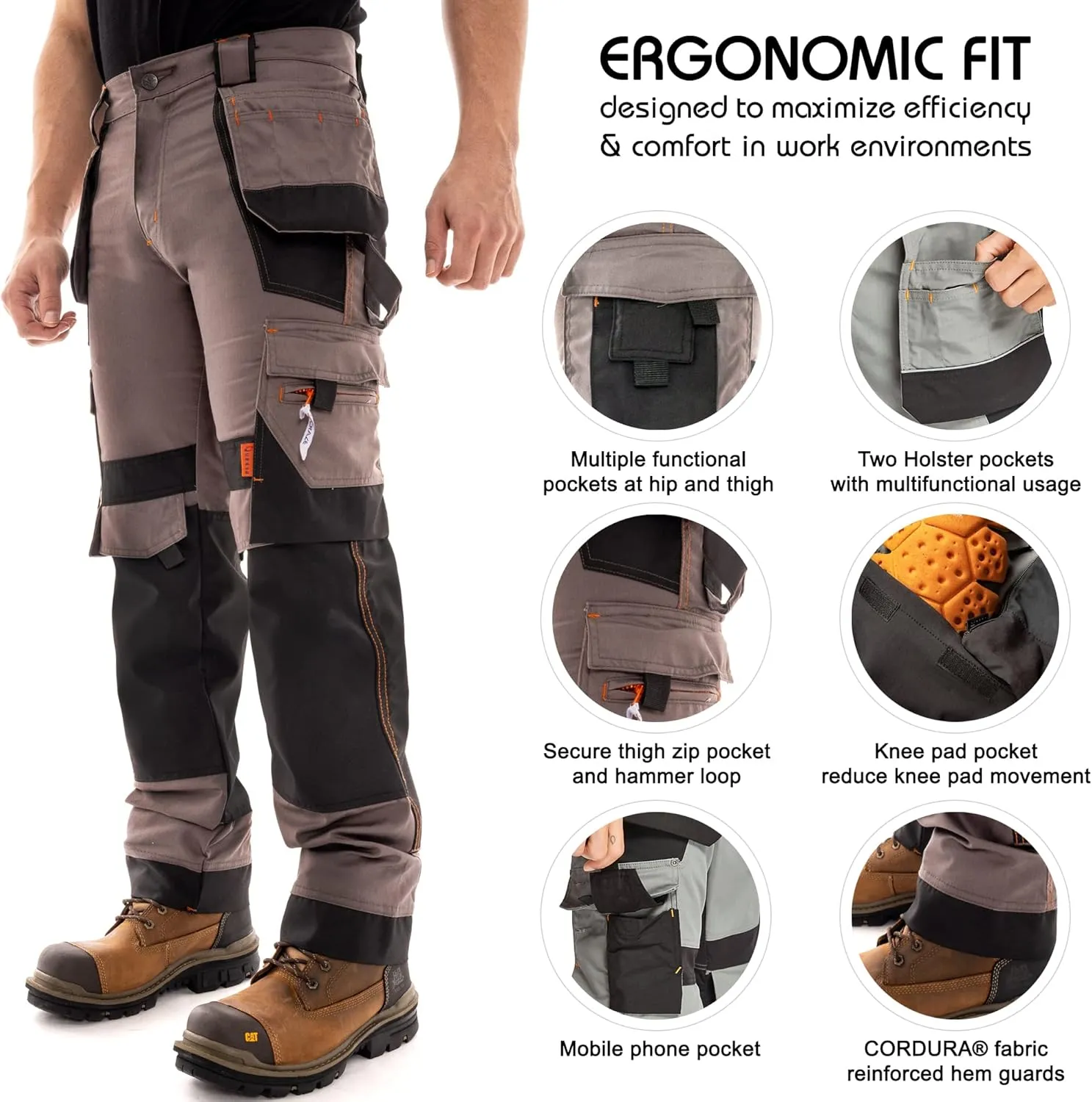 Juicy Trendz Men's Heavy Duty Work Cargo Pants  Reinforced Knees, Multi-Pocket Trousers for Construction & Mechanics