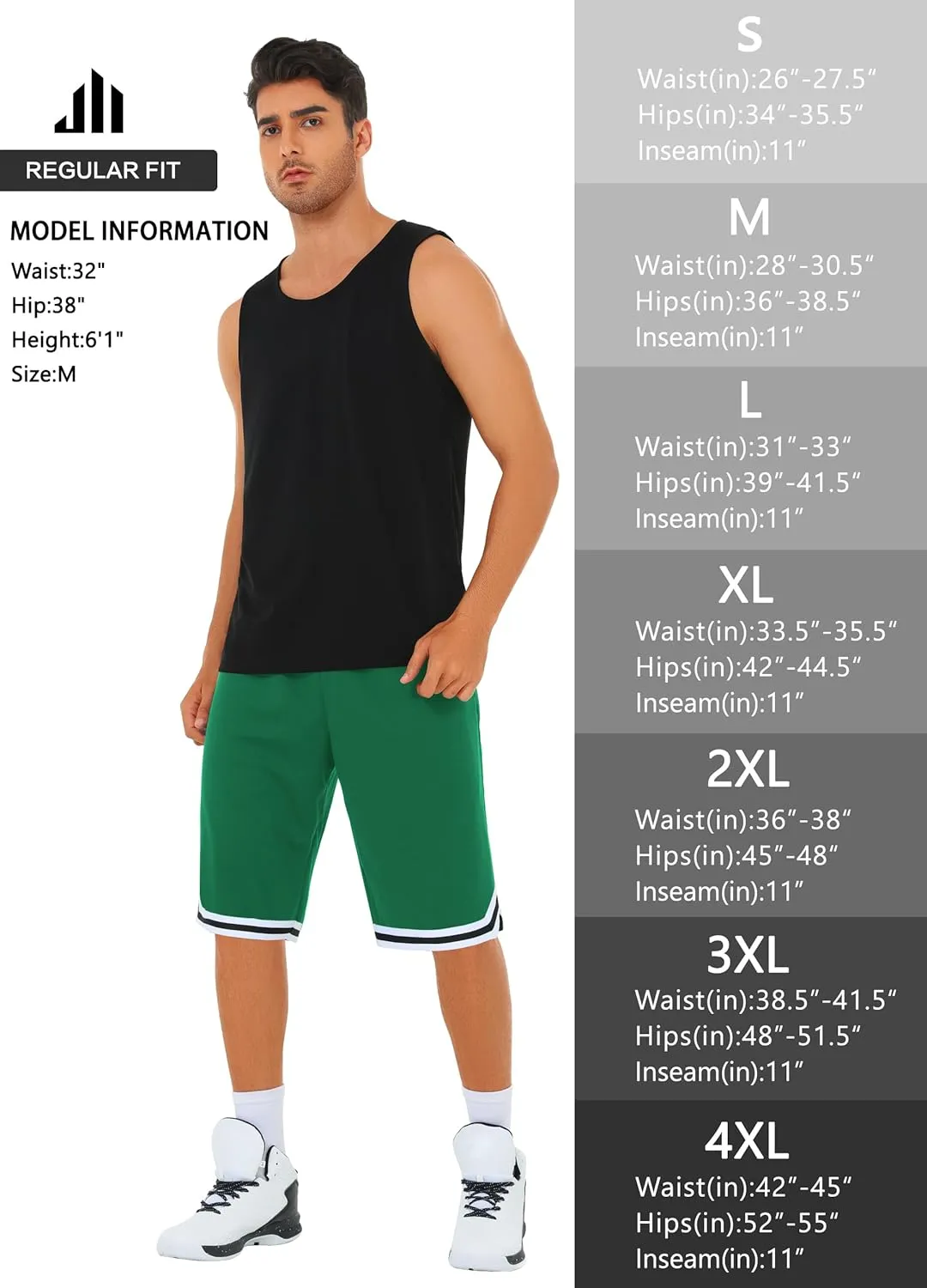 JWM Mens Long Basketball Shorts with Zip Pockets - 11" Mesh Athletic Gym Workout Sport Shorts Quick Dry Lightweight