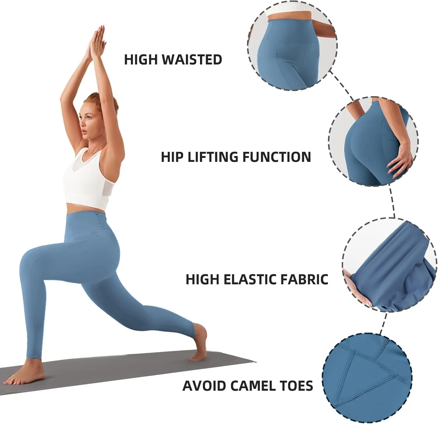 KOWSPORT Womens Yoga Pants High Waisted Yoga Legging with Pockets Tummy Control Workout Leggings Gym Pants