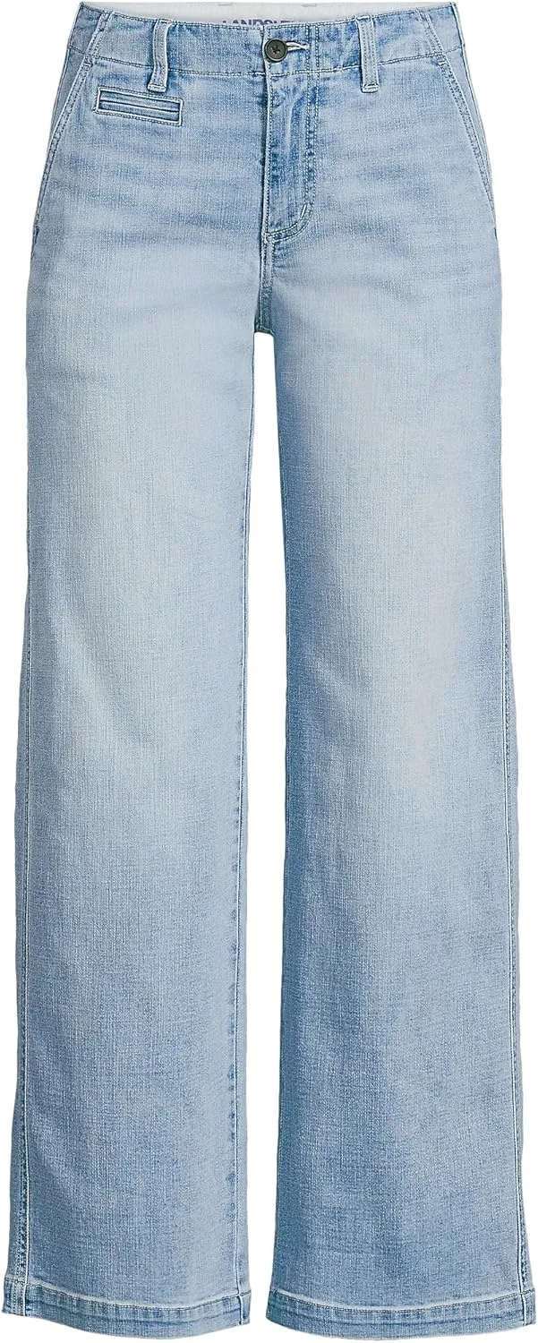 Lands' End Women's Mid Rise Denim Wide Leg Ankle Jeans