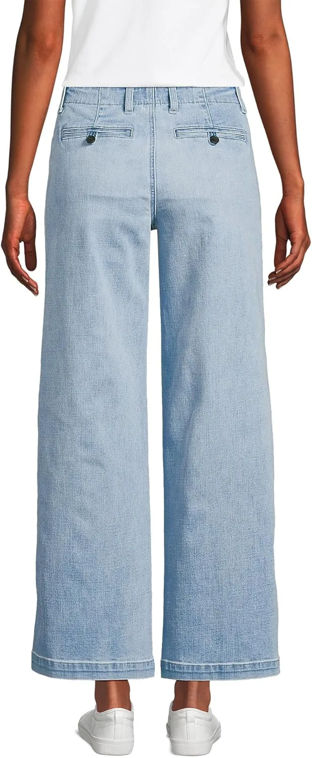 Lands' End Women's Mid Rise Denim Wide Leg Ankle Jeans