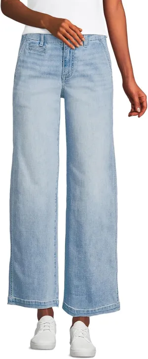 Lands' End Women's Mid Rise Denim Wide Leg Ankle Jeans