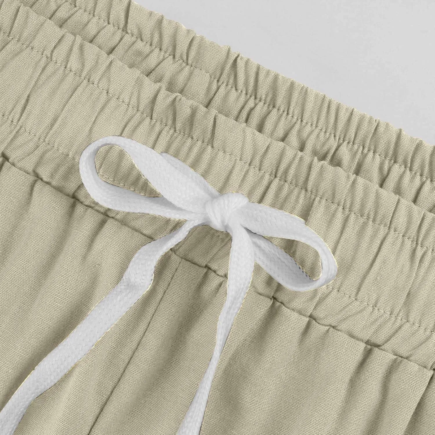 Linen Capri Pants Women Plus Size Elastic Waist Drawstring Wide Leg Cropped Lounge Trousers Summer Beach Pant Outfits
