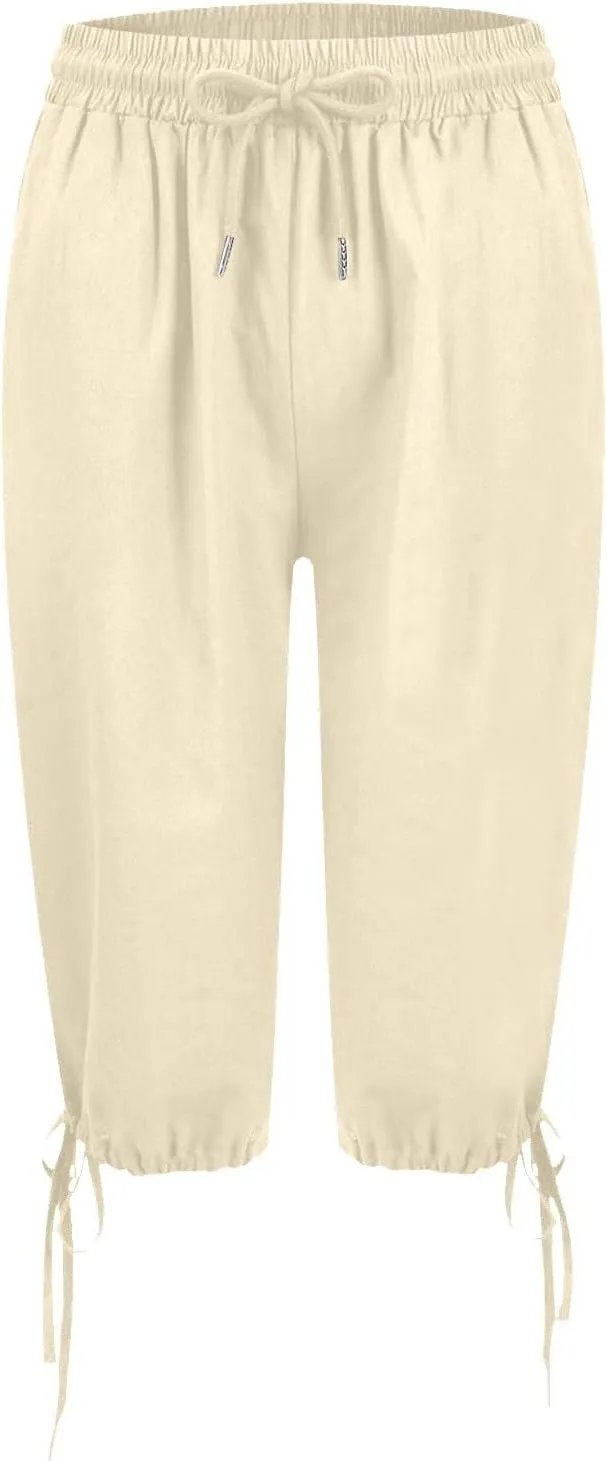 Linen Drawstring Pants for Women Lightweight Shorts High Waisted Casual Summer Drawstring Beach Vacation Outfit