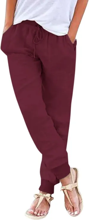 Linen Pants for Women 2025 Summer High Waist Straight Leg Lounge Pant Casual Loose Lightweight Beach Trousers with
