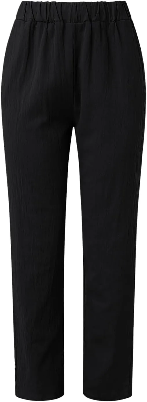 Linen Pants for Women Summer Casual Elastic High Waist Straight Leg Lounge Pants Beach Plus Size Lightweight Trousers