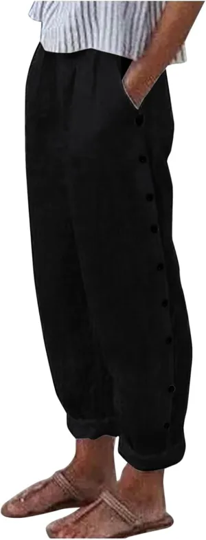 Linen Pants for Women Summer Casual Elastic High Waist Straight Leg Lounge Pants Beach Plus Size Lightweight Trousers