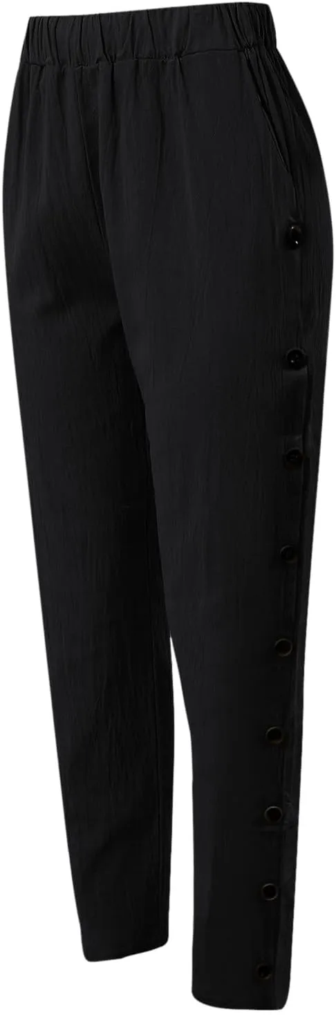 Linen Pants for Women Summer Casual Elastic High Waist Straight Leg Lounge Pants Beach Plus Size Lightweight Trousers