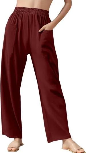 Linen Pants for Women Summer High Waist Palazzo Pants Wide Leg Plus Size Pant Lounge Trousers with Pockets (S-2Xl)