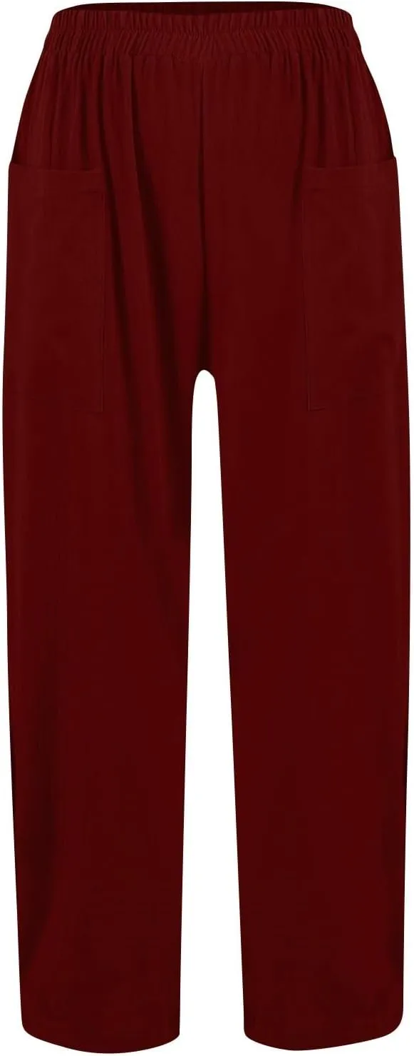 Linen Pants for Women Summer High Waist Palazzo Pants Wide Leg Plus Size Pant Lounge Trousers with Pockets (S-2Xl)
