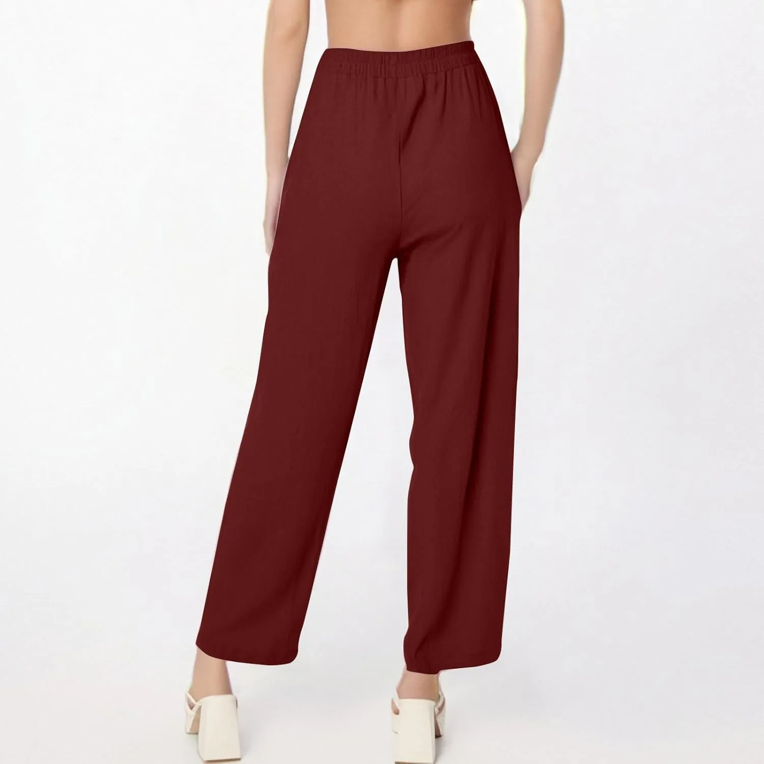 Linen Pants for Women Summer High Waist Palazzo Pants Wide Leg Plus Size Pant Lounge Trousers with Pockets (S-2Xl)