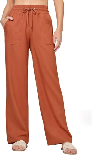 Linen Pants Women Casual Palazzo Pants High Waist Wide Leg Pant Lightweight Summer Solid Lounge Long Trousers
