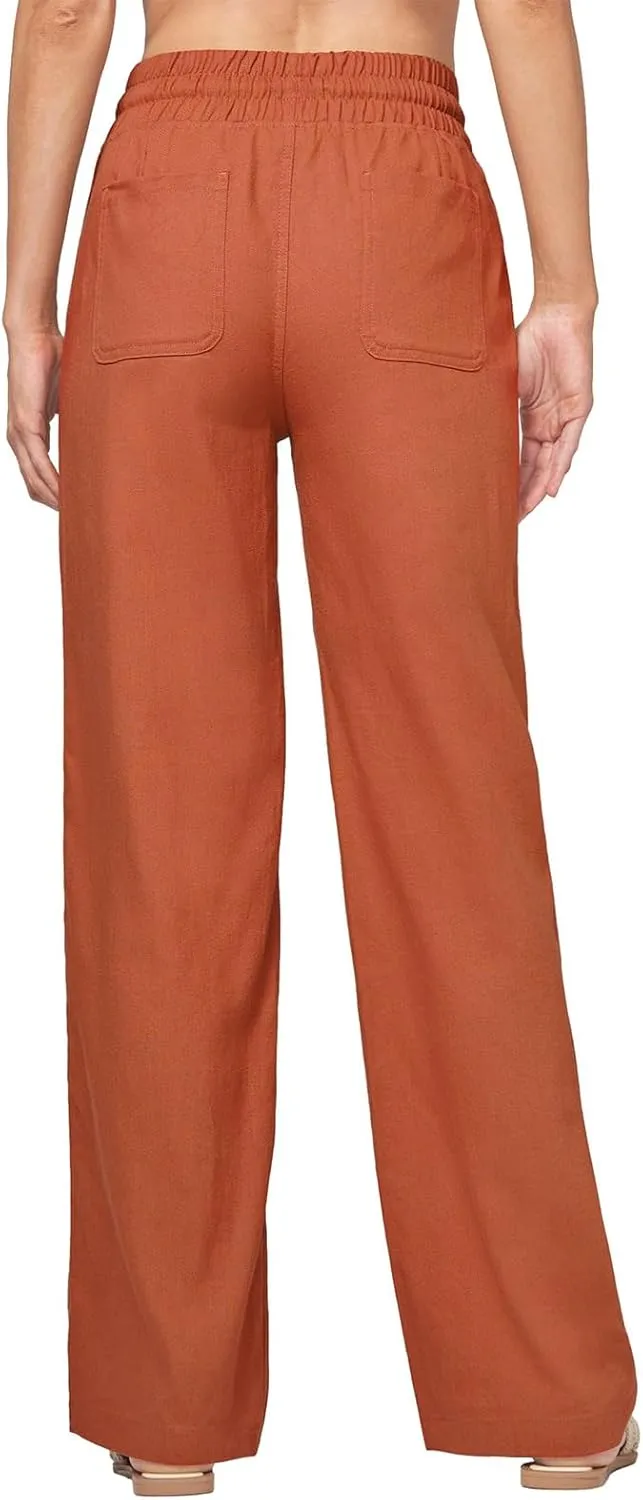 Linen Pants Women Casual Palazzo Pants High Waist Wide Leg Pant Lightweight Summer Solid Lounge Long Trousers