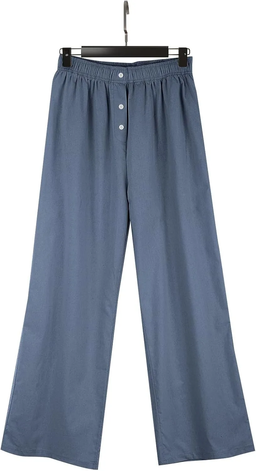 Linen Pants Women Comfy Flowy Wide Leg Pants Summer Baggy High Waisted Palazzo Beach Pants Trousers with Pockets