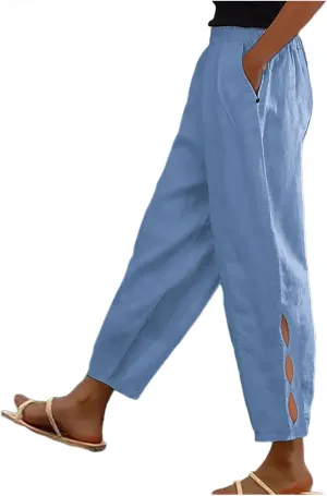 Linen Pants Women Loose Fit Lightweight Summer Loung Trousers Straight Leg Pants Casual High Waist Trousers with Pockets