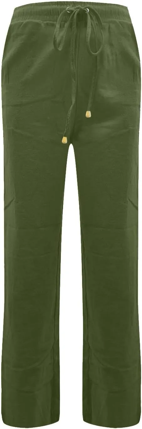 Linen Pants Women Summer Drawstring Waist Wide Leg Trousers Loose Cotton Linen Palazzo Pants Casual Beach Pants