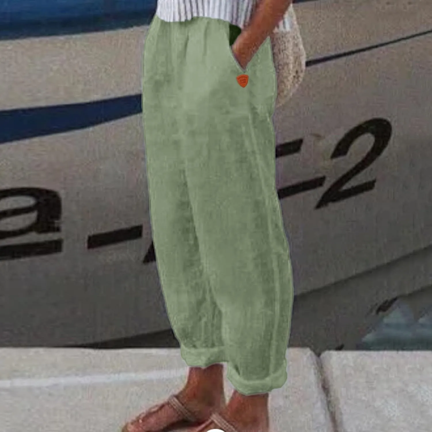 Linen Pants Women Summer Wide Leg Casual Summer High Waisted Lightweight Lounge Slacks Beach Baggy Loose Trousers