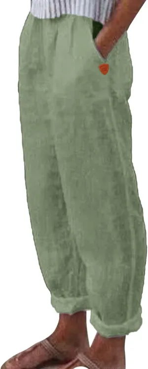 Linen Pants Women Summer Wide Leg Casual Summer High Waisted Lightweight Lounge Slacks Beach Baggy Loose Trousers
