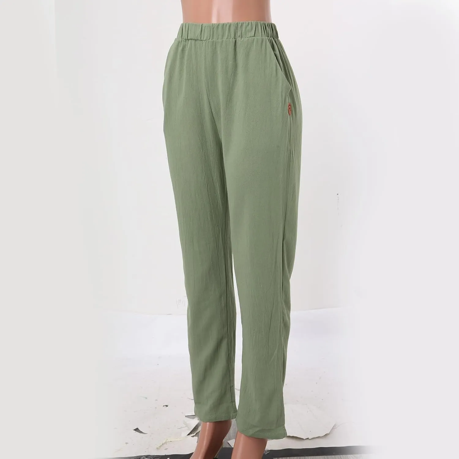 Linen Pants Women Summer Wide Leg Casual Summer High Waisted Lightweight Lounge Slacks Beach Baggy Loose Trousers