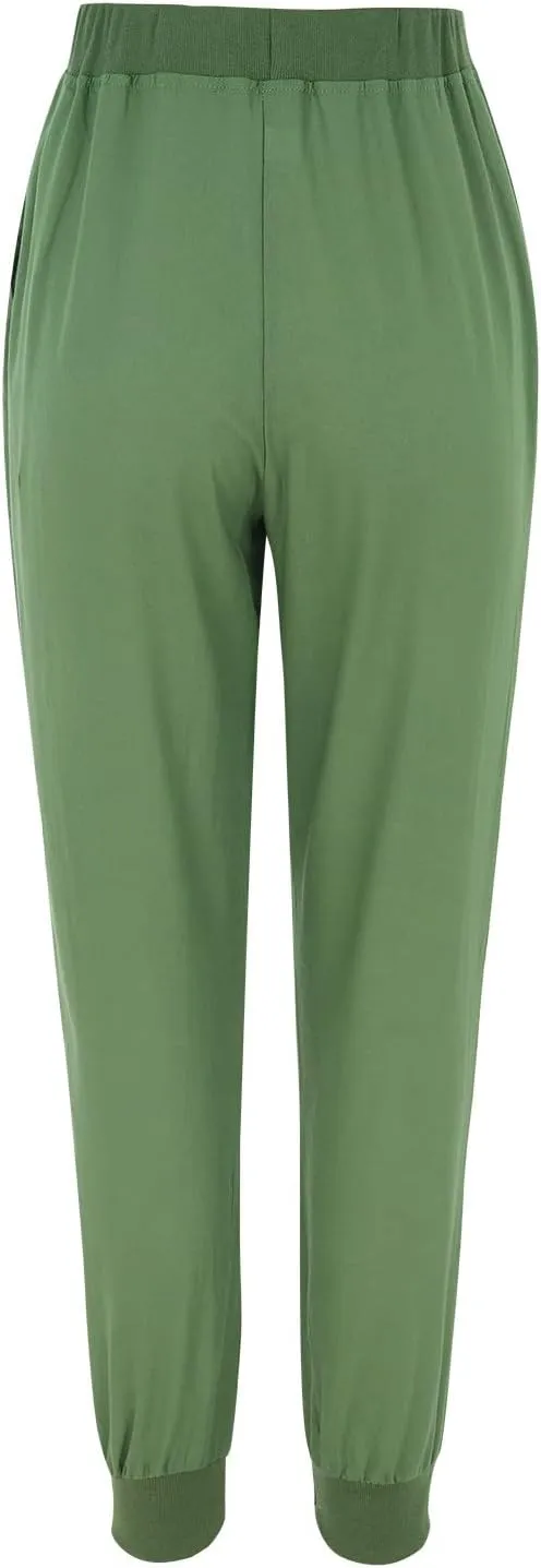 Linen Tapered Pants Women Drawstring Elastic Waist Casual Trousers with Pockets Straight Leg Loose Comfy Sweatpants