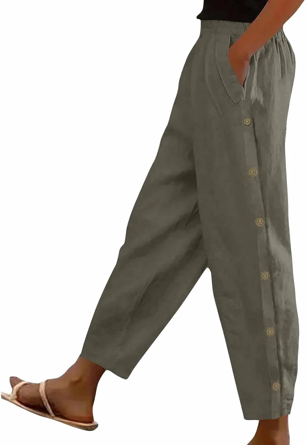 Lmdudan 2025 Womens Casual Linen Pants High Waist Summer Boho Beach Pants Lounge Pant Trousers with Pockets Vacation Outfits