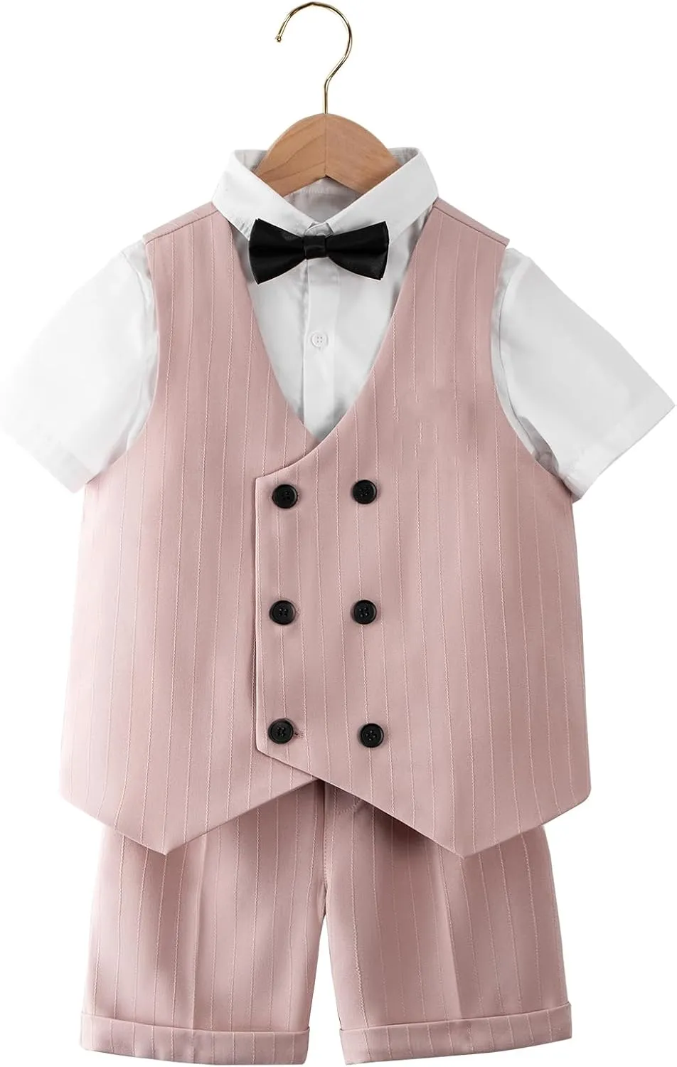 LOLANTA 4Pcs Summer Boys Suit, Kids Dress Clothes Shirt Vest Shorts Bow Tie, Waistcoat Tuxedo Wedding Ring Bearer Outfit