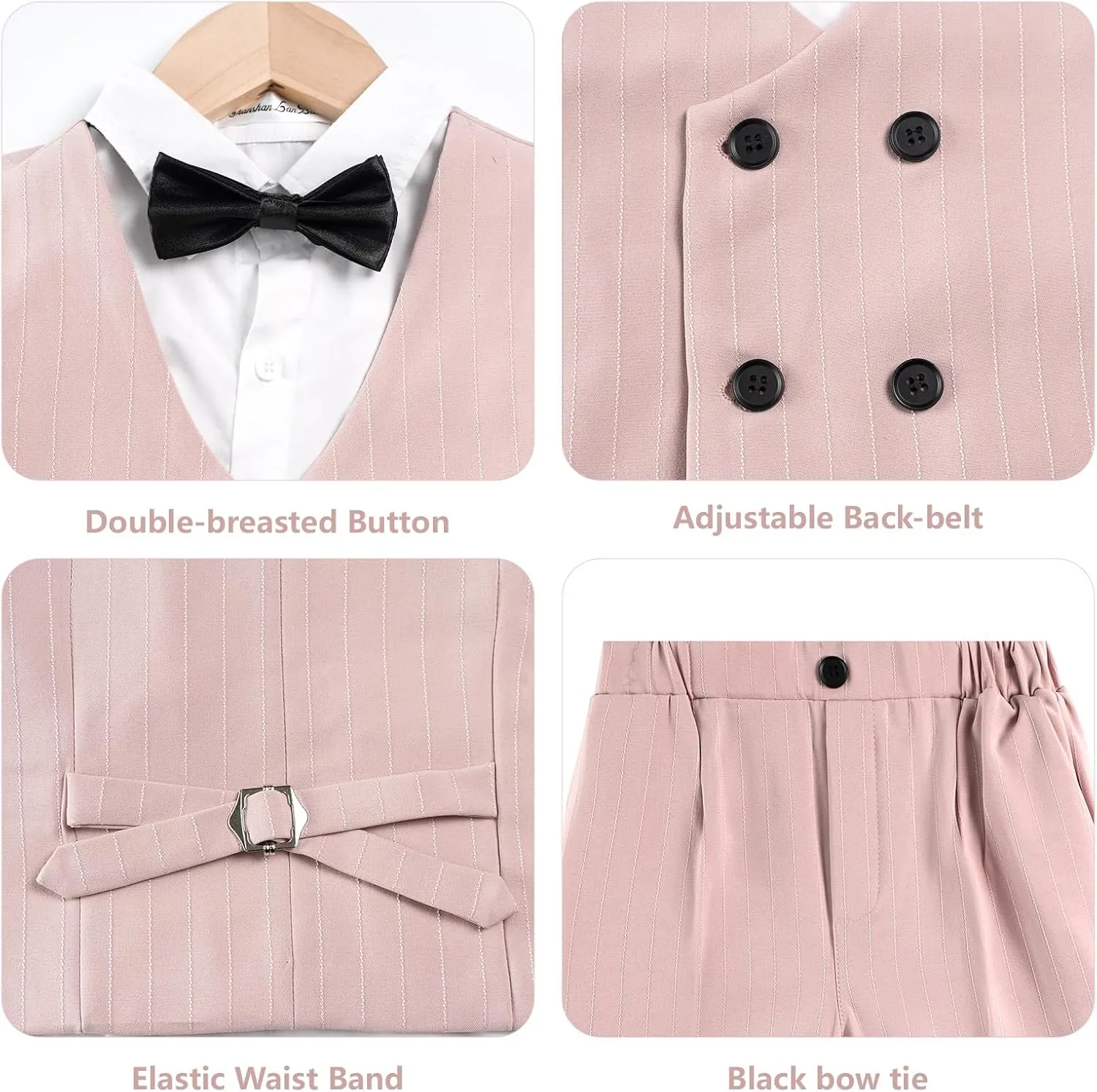 LOLANTA 4Pcs Summer Boys Suit, Kids Dress Clothes Shirt Vest Shorts Bow Tie, Waistcoat Tuxedo Wedding Ring Bearer Outfit