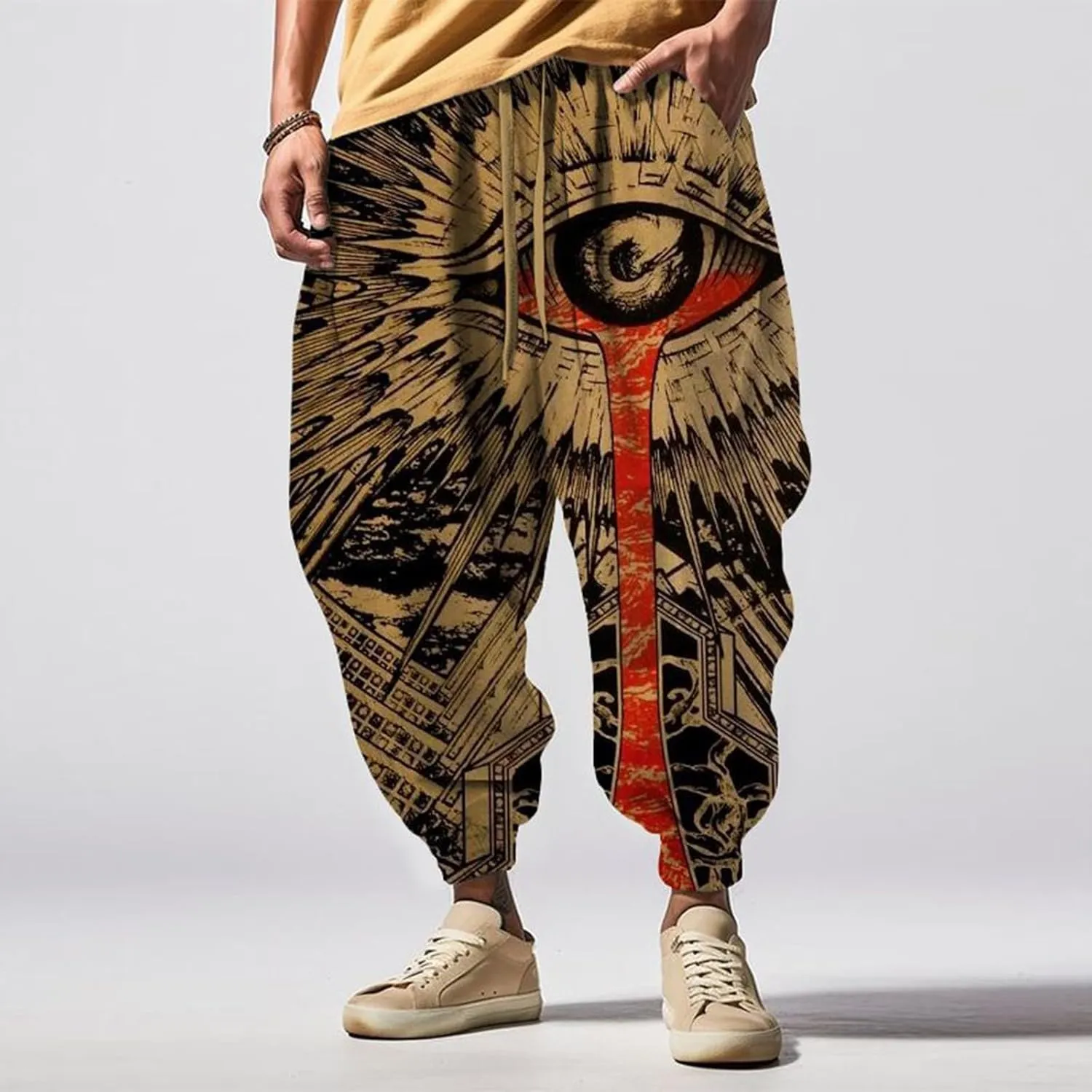 Loose Drop Crotch Trousers Street Feel Casual Sweatpants Baggy Elastic Drawstring Waist Aladdil Hippie Pant Baggy