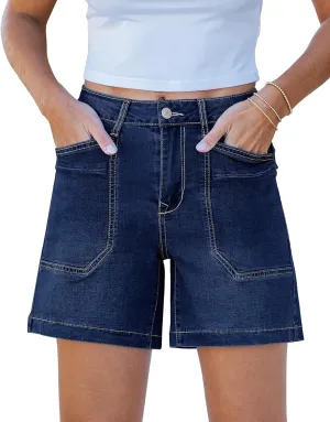 luvamia Jean Shorts for Women Trendy Mid Rise Casual Summer Jorts Distressed Cut Off Stretchy Denim Shorts with Pockets