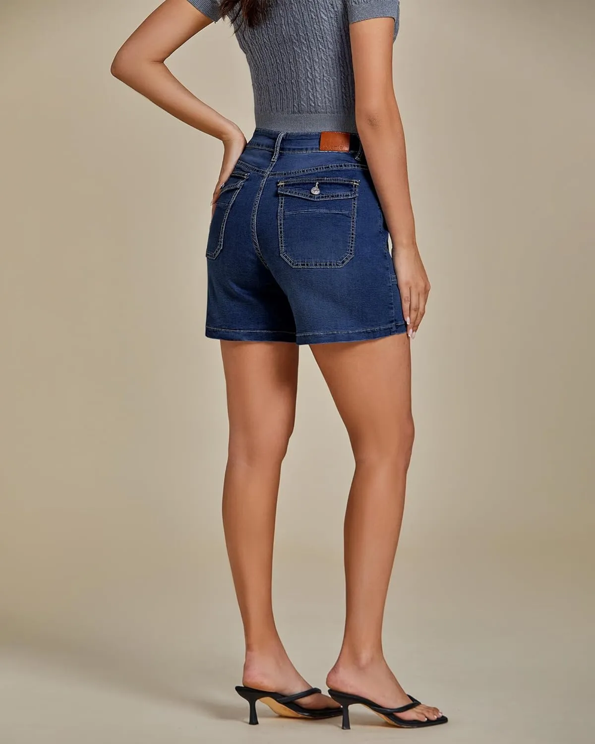 luvamia Jean Shorts for Women Trendy Mid Rise Casual Summer Jorts Distressed Cut Off Stretchy Denim Shorts with Pockets