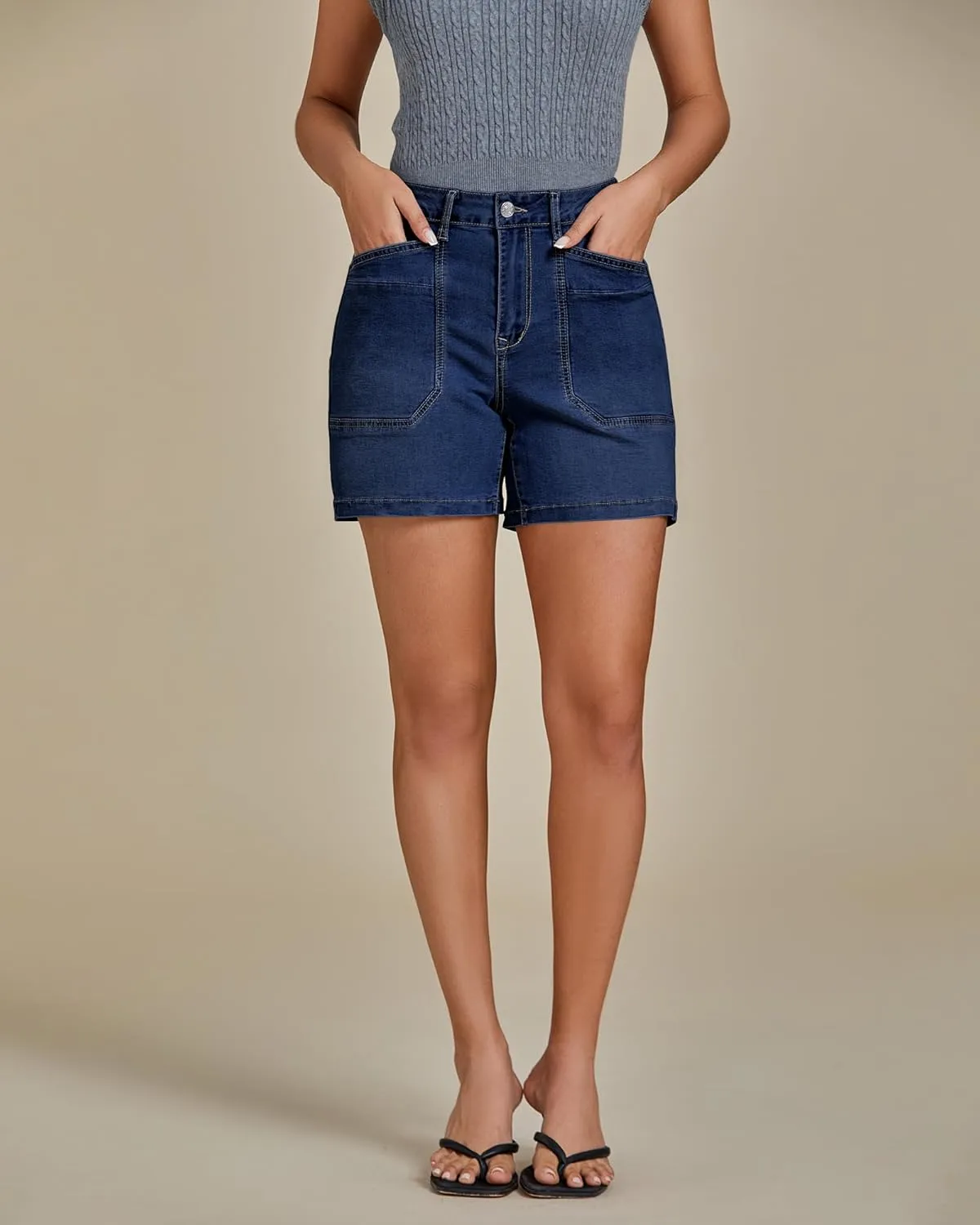 luvamia Jean Shorts for Women Trendy Mid Rise Casual Summer Jorts Distressed Cut Off Stretchy Denim Shorts with Pockets
