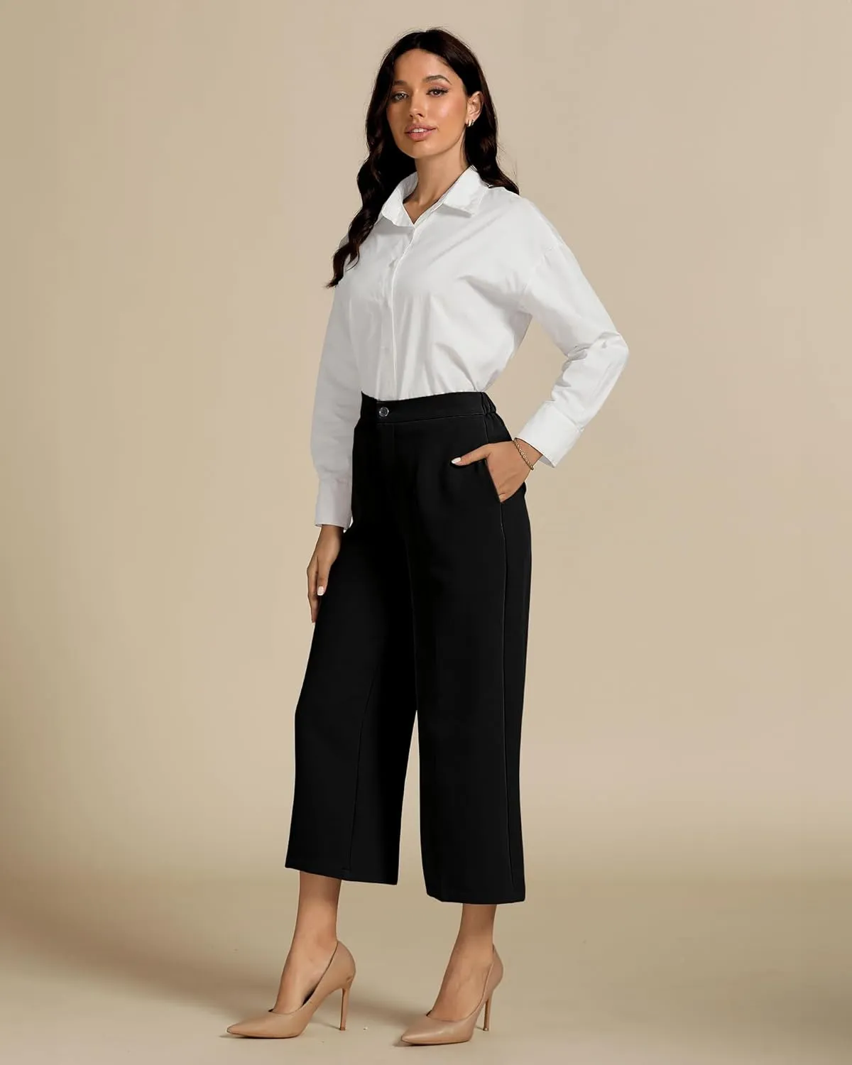 luvamia Pant Suits for Women Dressy Casual 2 Piece Sets Sleeveless Blazer Vest with Wide Leg Capri Pants Work Outfit