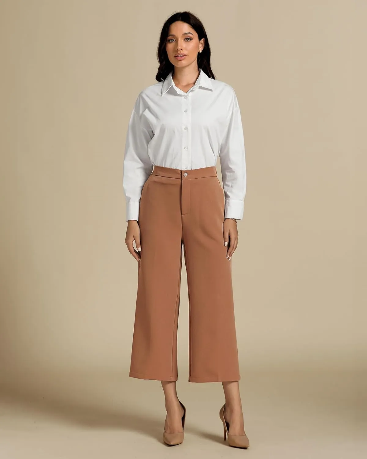 luvamia Pant Suits for Women Dressy Casual 2 Piece Sets Sleeveless Blazer Vest with Wide Leg Capri Pants Work Outfit
