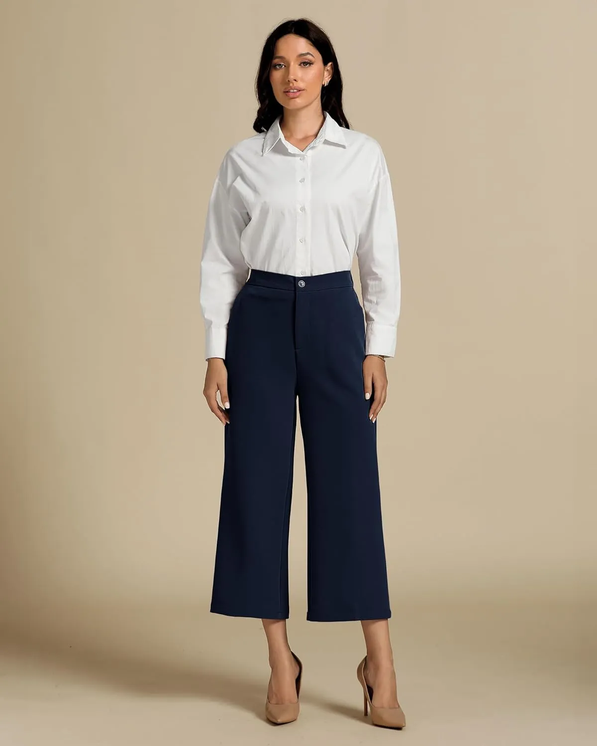 luvamia Pant Suits for Women Dressy Casual 2 Piece Sets Sleeveless Blazer Vest with Wide Leg Capri Pants Work Outfit