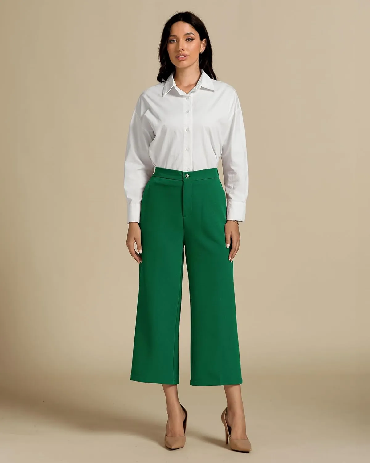 luvamia Pant Suits for Women Dressy Casual 2 Piece Sets Sleeveless Blazer Vest with Wide Leg Capri Pants Work Outfit