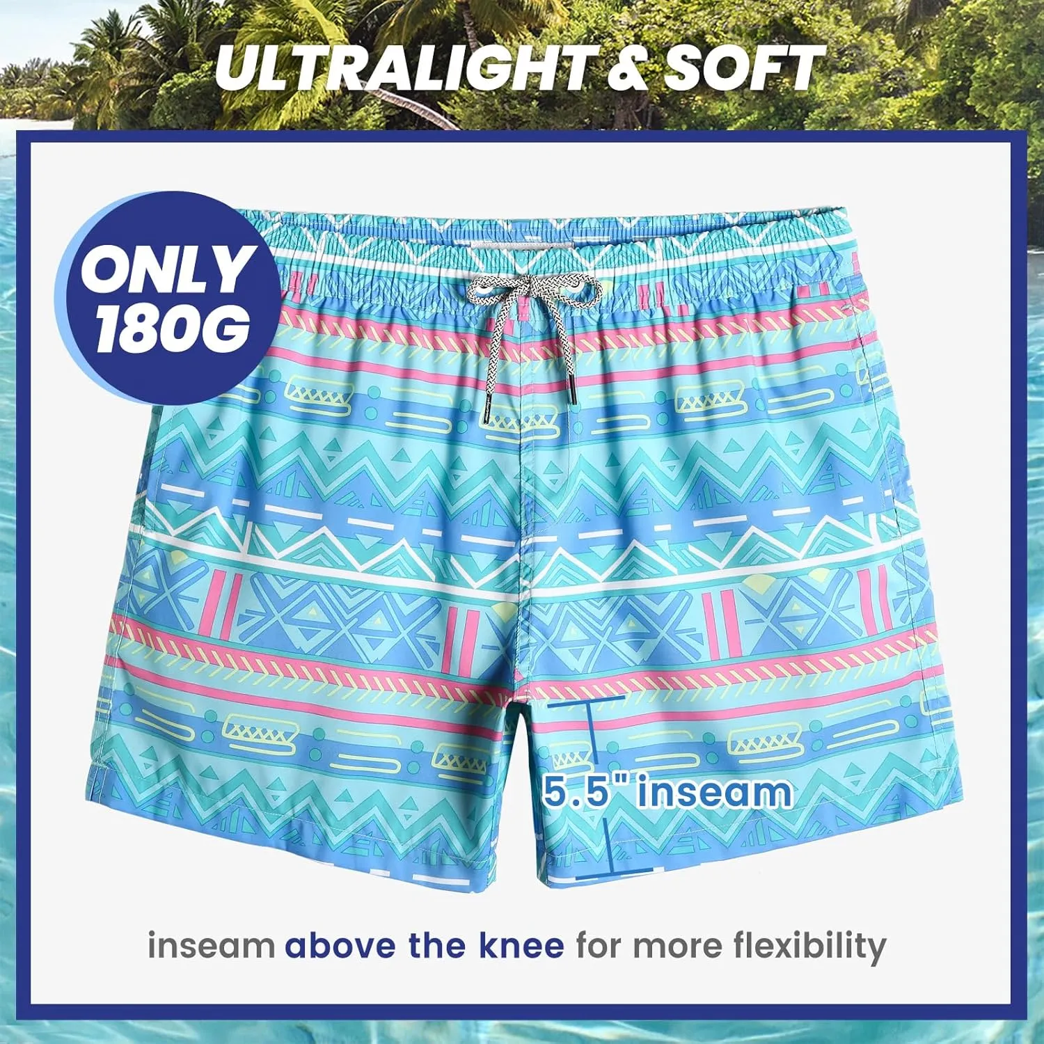 maamgic Mens Swim Trunks 5" Quick Dry Beach Shorts Bathing Suits with Mesh Lining Pockets