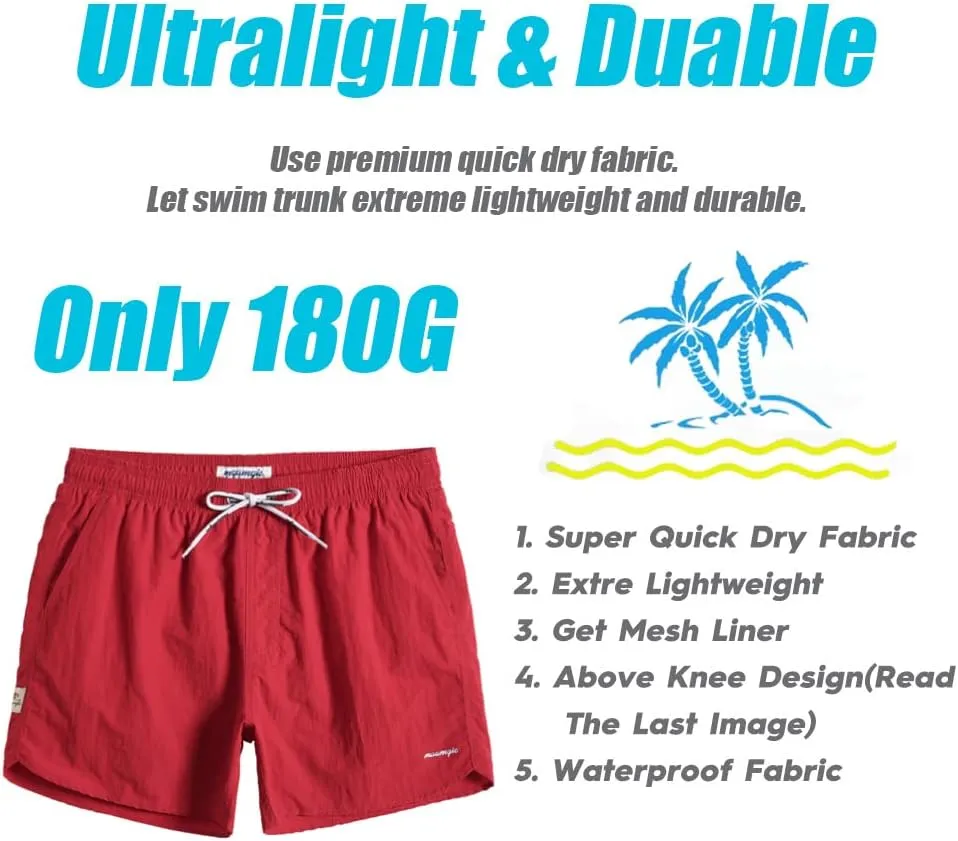 maamgic Mens Swim Trunks 5" with Mesh Lining Quick Dry Bathing Suits for Men Swim Shorts Swimwear