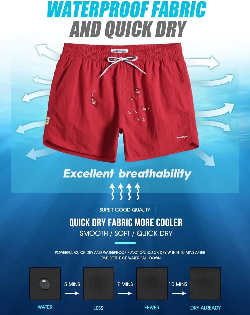 maamgic Mens Swim Trunks 5" with Mesh Lining Quick Dry Bathing Suits for Men Swim Shorts Swimwear