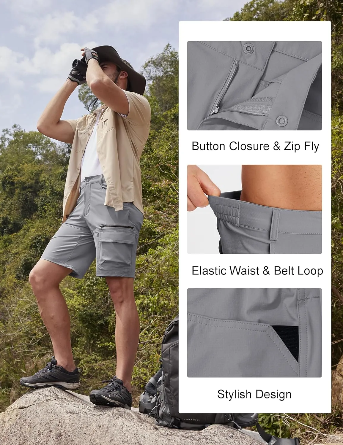 MAGCOMSEN Men's Hiking Cargo Shorts 9" Quick Dry Lightweight Summer Casual Shorts for Men Work Golf Outdoor 5 Pockets