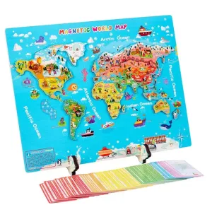 Magnetic World Map Wooden Puzzle with Country Cards