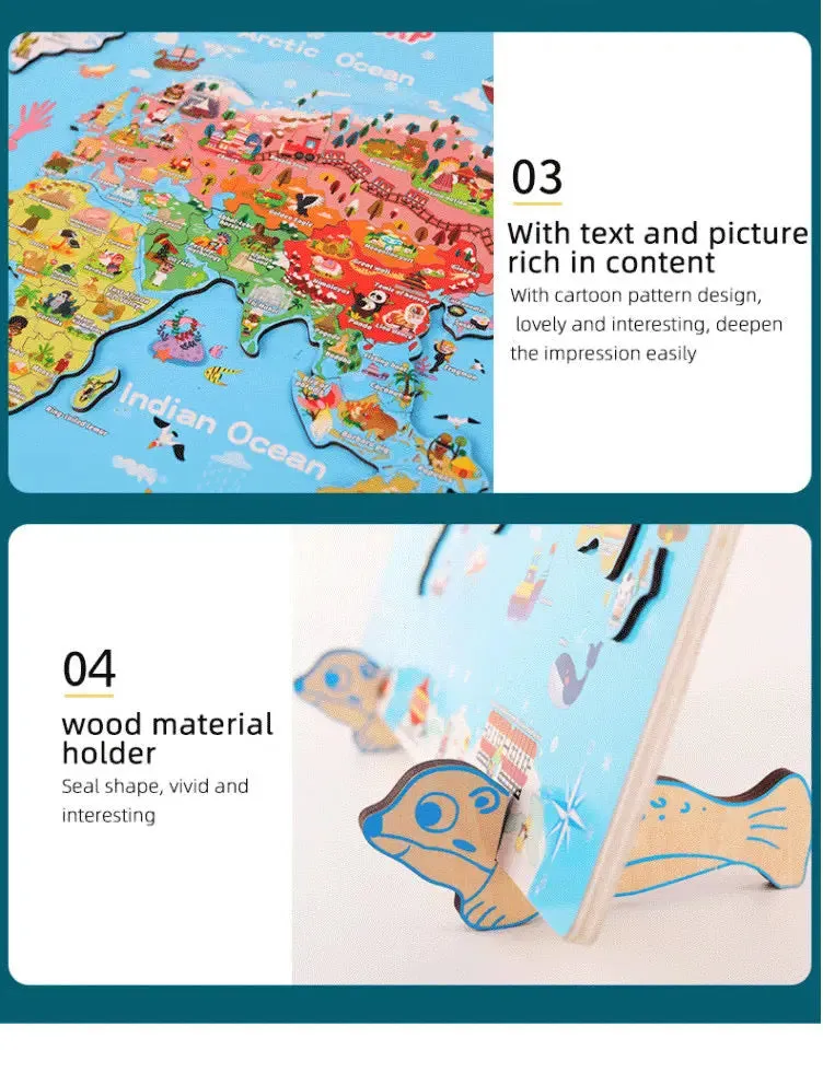 Magnetic World Map Wooden Puzzle with Country Cards